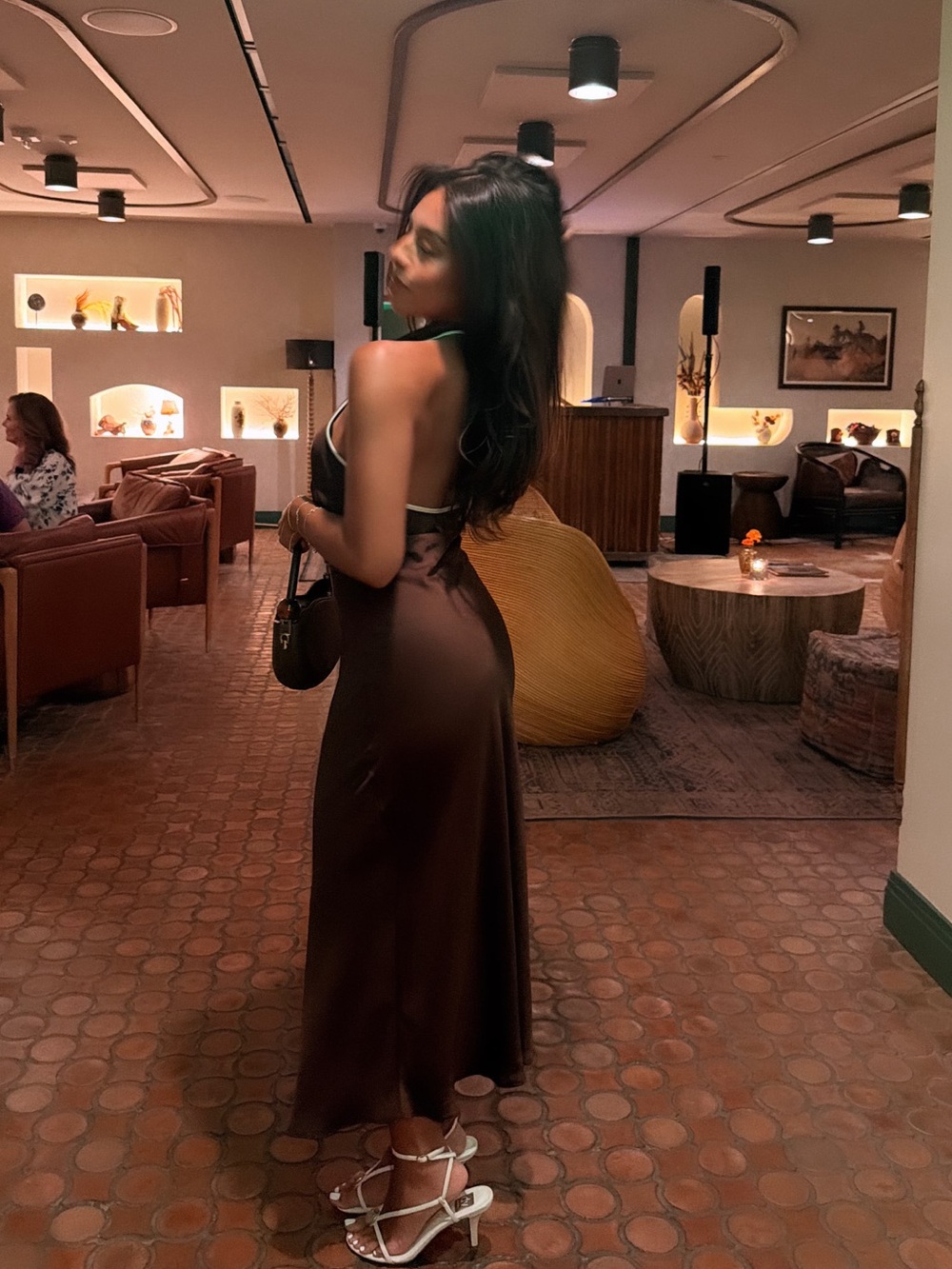 Zara Chocolate Brown Satin Open Back Dress